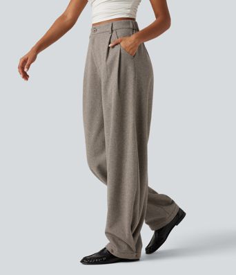 High Waisted Barrel Leg Plaid Casual Pants with Pockets High Waisted Barrel Leg Plaid Casual Pants with Pockets