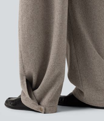 High Waisted Barrel Leg Plaid Casual Pants with Pockets High Waisted Barrel Leg Plaid Casual Pants with Pockets