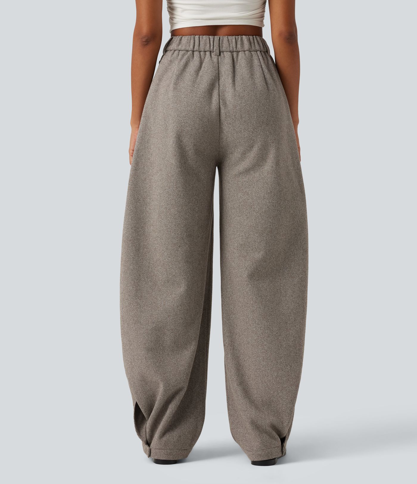 High Waisted Barrel Leg Plaid Casual Pants with Pockets High Waisted Barrel Leg Plaid Casual Pants with Pockets