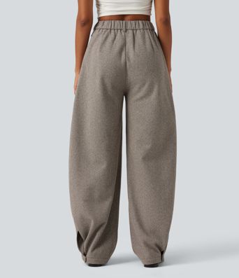 High Waisted Barrel Leg Plaid Casual Pants with Pockets High Waisted Barrel Leg Plaid Casual Pants with Pockets