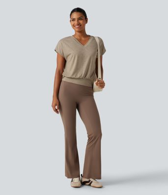 V Neck Batwing Short Sleeve Yoga Sports Top