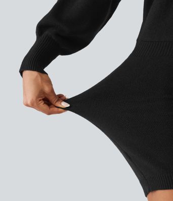 Robe pull de bureau mini moulante une épaule à manches chauve-souris Robe pull de bureau mini moulante une épaule à manches chauve-souris