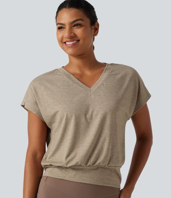 V Neck Batwing Short Sleeve Yoga Sports Top