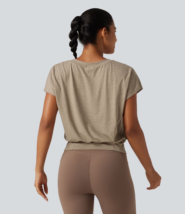 V Neck Batwing Short Sleeve Yoga Sports Top