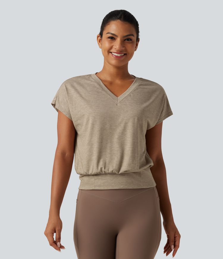 V Neck Batwing Short Sleeve Yoga Sports Top