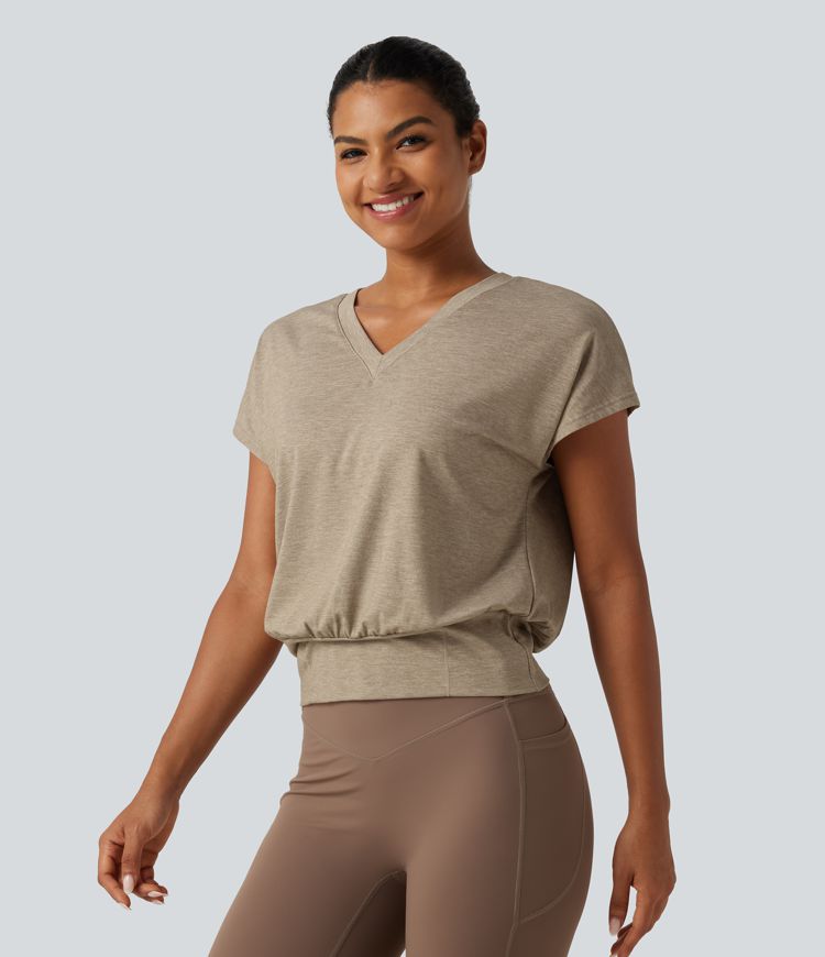 V Neck Batwing Short Sleeve Yoga Sports Top