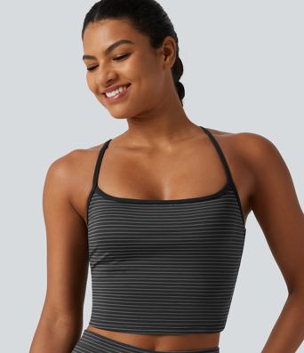 U Neck Built-in Bra Stripe Cropped Yoga Tank Top 