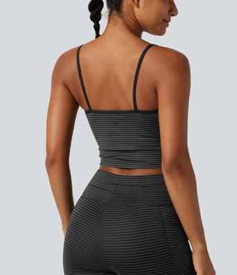 U Neck Built-in Bra Stripe Cropped Yoga Tank Top 