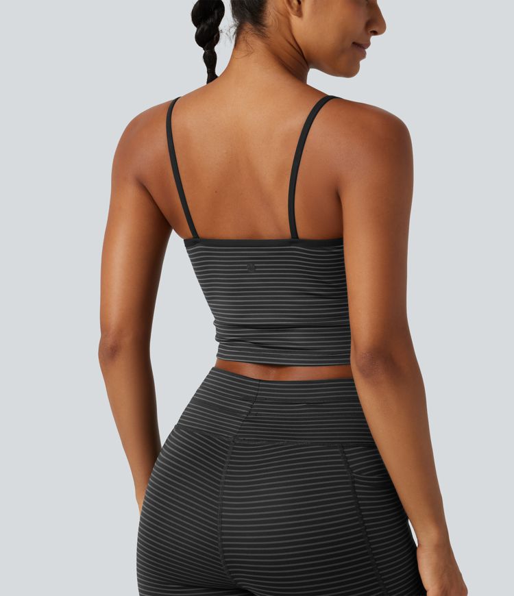 U Neck Built-in Bra Stripe Cropped Yoga Tank Top 