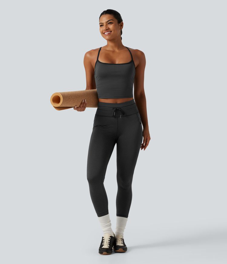 U Neck Built-in Bra Stripe Cropped Yoga Tank Top 