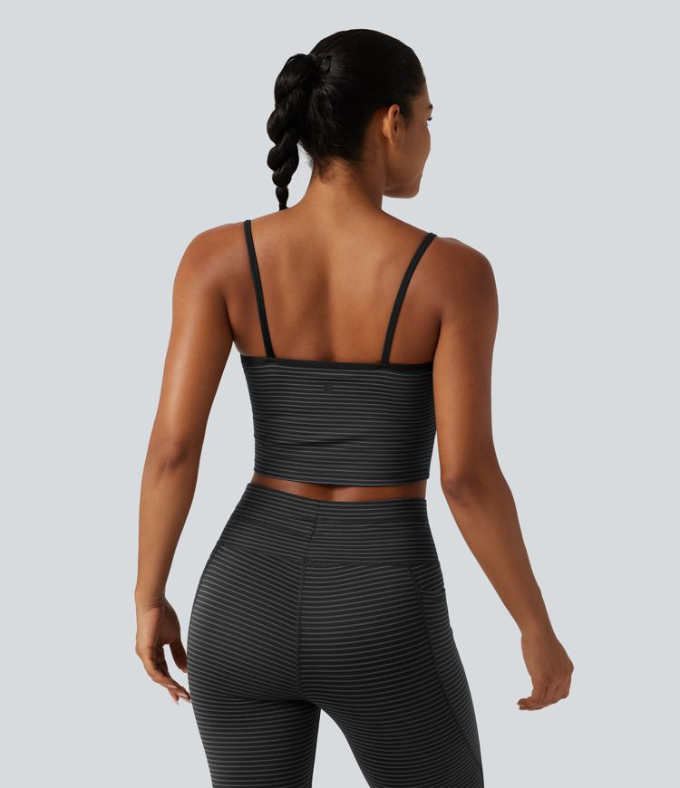 U Neck Built-in Bra Stripe Cropped Yoga Tank Top 