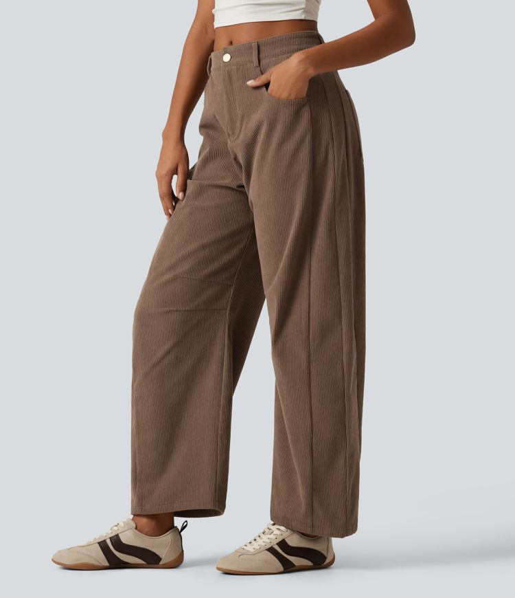 Lässige Kordhose im Barrel-Leg-Schnitt mit mittlerer Bundhöhe und Taschen