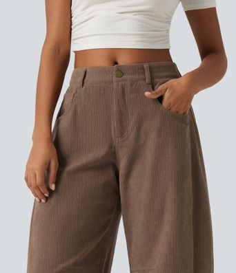 Lässige Kordhose im Barrel-Leg-Schnitt mit mittlerer Bundhöhe und Taschen