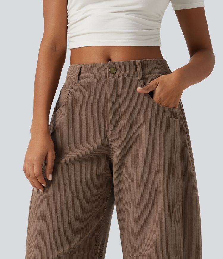 Lässige Kordhose im Barrel-Leg-Schnitt mit mittlerer Bundhöhe und Taschen
