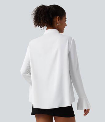 Wrinkle Recovery Stand Collar Ruffle Long Sleeve Party Shirt Wrinkle Recovery Stand Collar Ruffle Long Sleeve Party Shirt