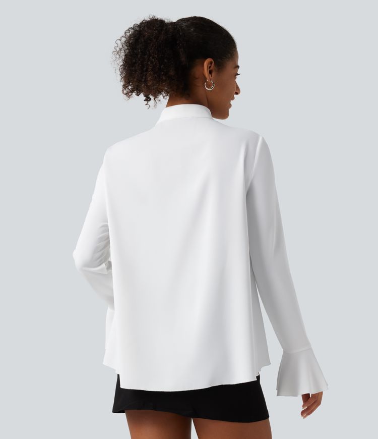 Wrinkle Recovery Stand Collar Ruffle Long Sleeve Party Shirt Wrinkle Recovery Stand Collar Ruffle Long Sleeve Party Shirt