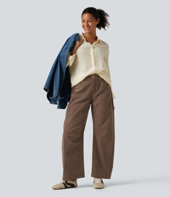 Lässige Kordhose im Barrel-Leg-Schnitt mit mittlerer Bundhöhe und Taschen