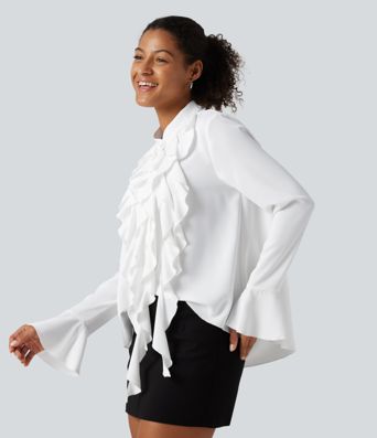 Wrinkle Recovery Stand Collar Ruffle Long Sleeve Party Shirt Wrinkle Recovery Stand Collar Ruffle Long Sleeve Party Shirt