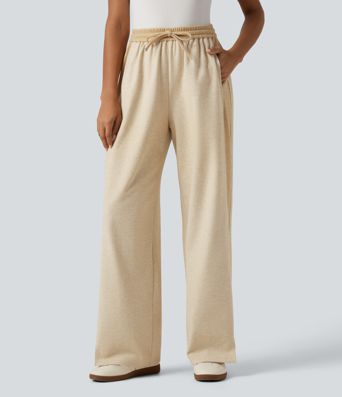 Pantalon droit taille haute à cordon avec poches Pantalon droit taille haute à cordon avec poches