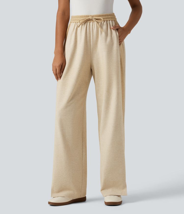 Pantalon droit taille haute à cordon avec poches Pantalon droit taille haute à cordon avec poches