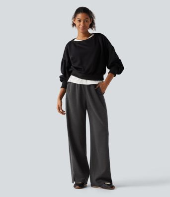 Pantalon droit taille haute à cordon avec poches