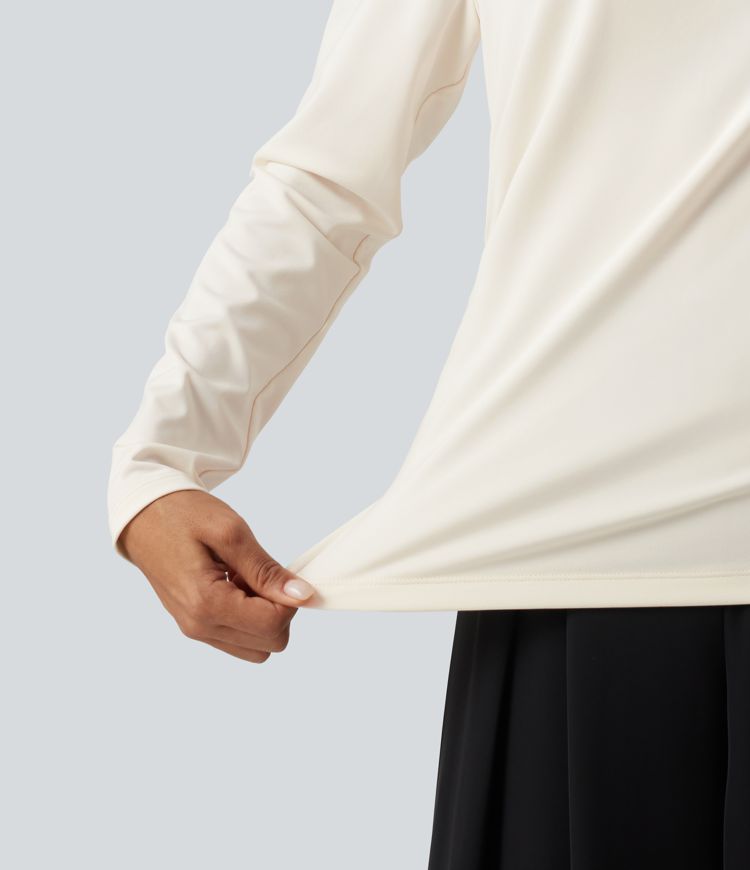 Asymmetric Cowl Neck Long Sleeve Ruched Slit Hem Work Blouse Asymmetric Cowl Neck Long Sleeve Ruched Slit Hem Work Blouse