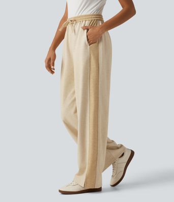Pantalon droit taille haute à cordon avec poches Pantalon droit taille haute à cordon avec poches