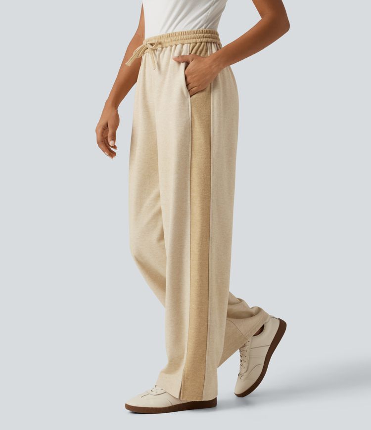 Pantalon droit taille haute à cordon avec poches Pantalon droit taille haute à cordon avec poches