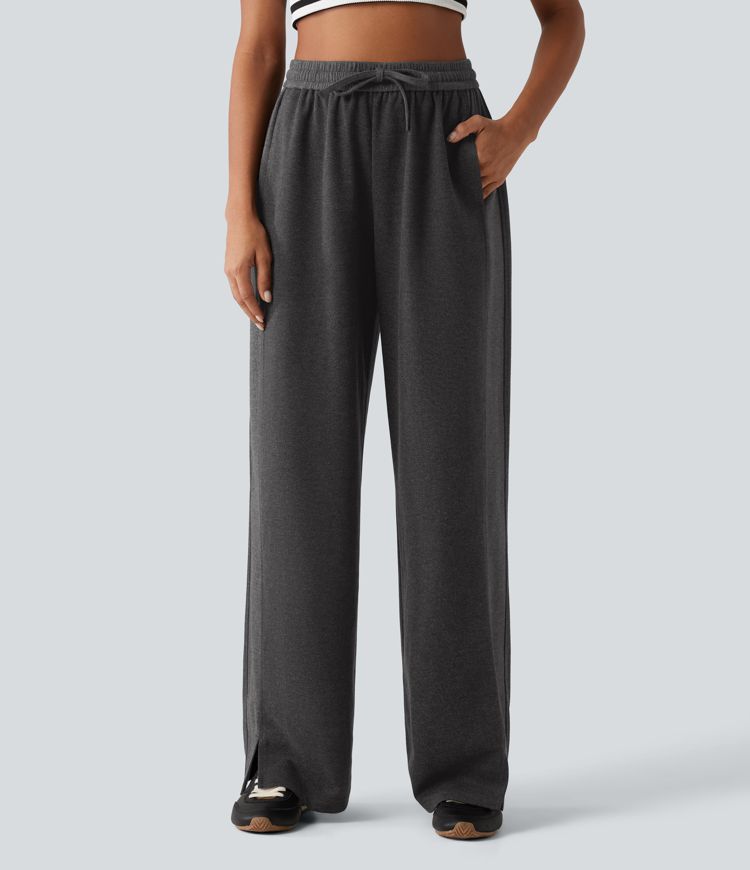 Pantalon droit taille haute à cordon avec poches