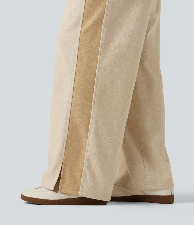 Pantalon droit taille haute à cordon avec poches Pantalon droit taille haute à cordon avec poches