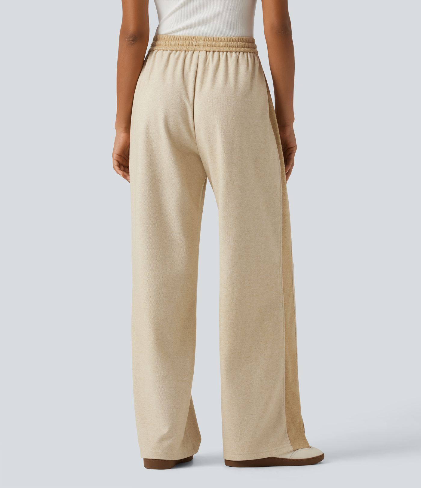 Pantalon droit taille haute à cordon avec poches Pantalon droit taille haute à cordon avec poches
