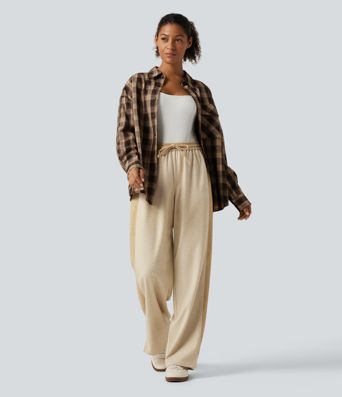Pantalon droit taille haute à cordon avec poches Pantalon droit taille haute à cordon avec poches