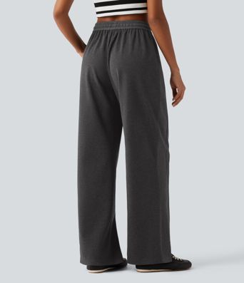 Pantalon droit taille haute à cordon avec poches