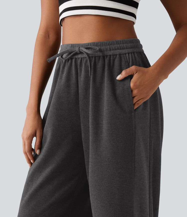 Pantalon droit taille haute à cordon avec poches