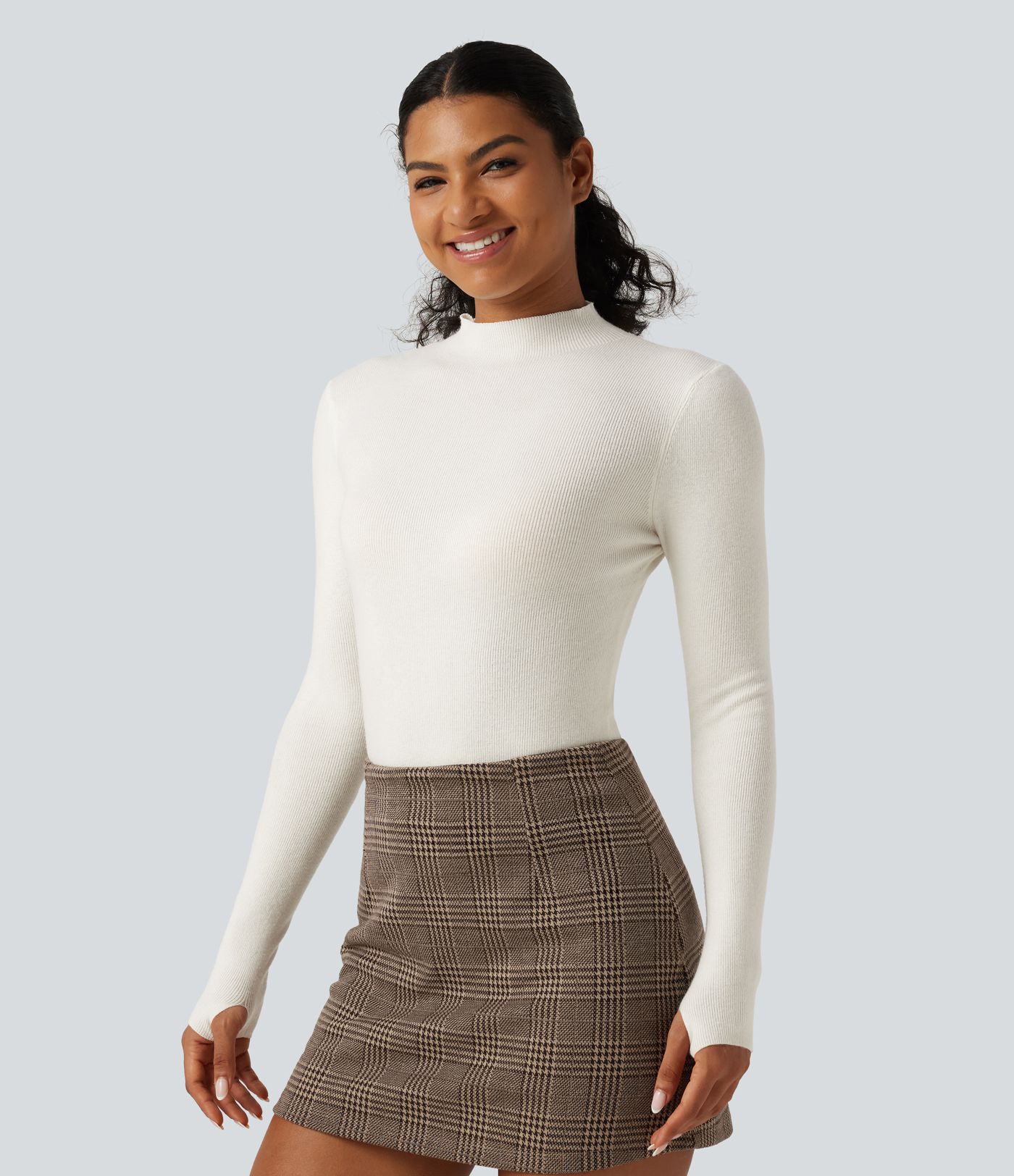 Mock Neck Long Sleeve Thumb Hole Work Wool-Blend Sweater Mock Neck Long Sleeve Thumb Hole Work Wool-Blend Sweater