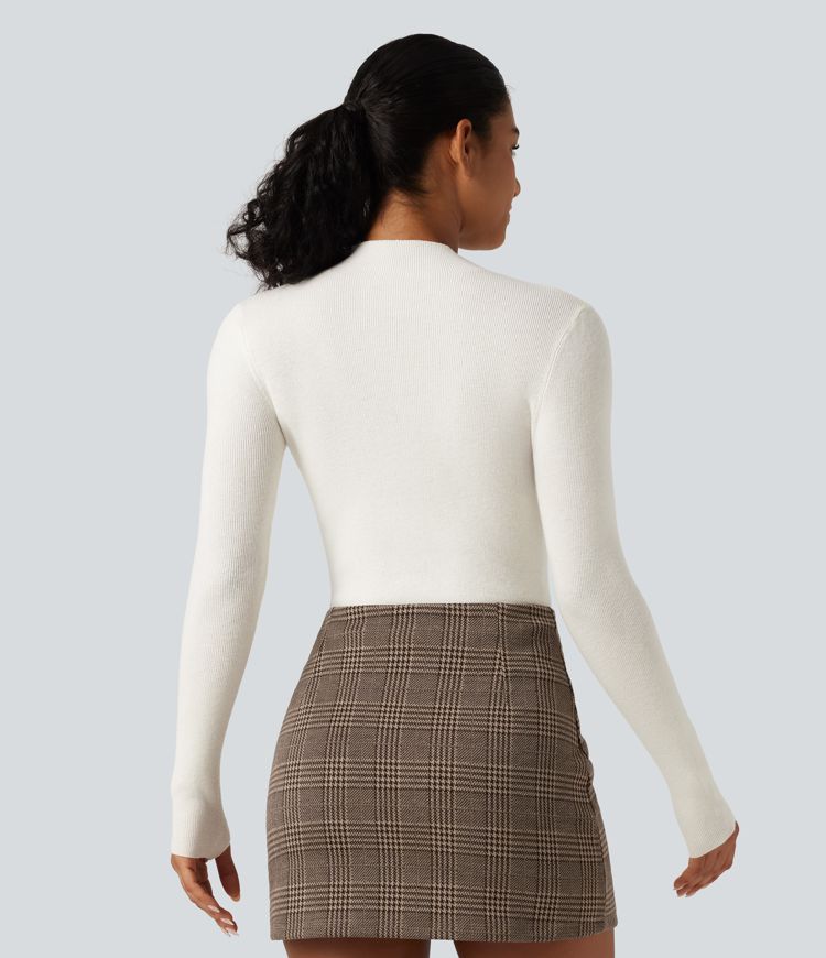 Mock Neck Long Sleeve Thumb Hole Work Wool-Blend Sweater Mock Neck Long Sleeve Thumb Hole Work Wool-Blend Sweater