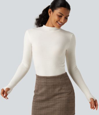 Mock Neck Long Sleeve Thumb Hole Work Wool-Blend Sweater Mock Neck Long Sleeve Thumb Hole Work Wool-Blend Sweater