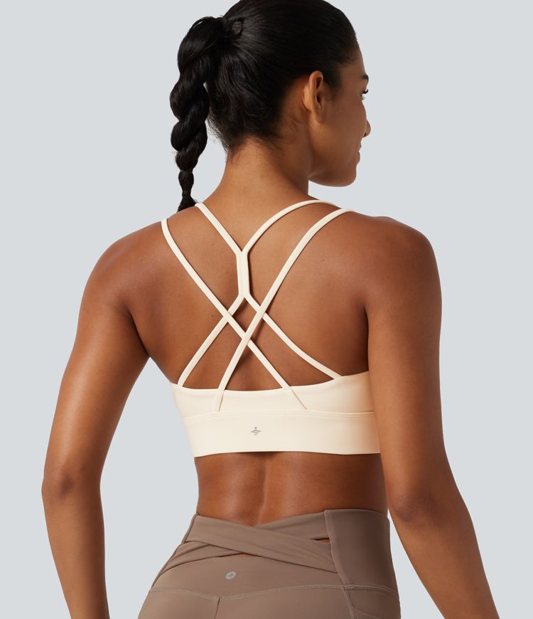 Brassière de yoga SoftlyZero™ Plush à maintien léger, dos croisé et coussinets amovibles