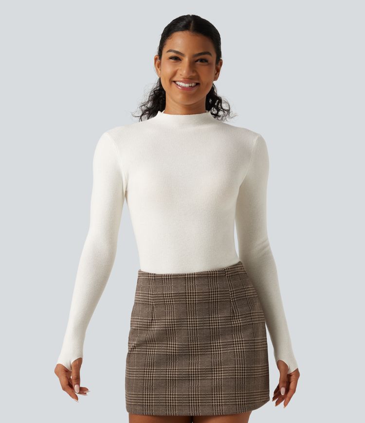 Mock Neck Long Sleeve Thumb Hole Work Wool-Blend Sweater Mock Neck Long Sleeve Thumb Hole Work Wool-Blend Sweater