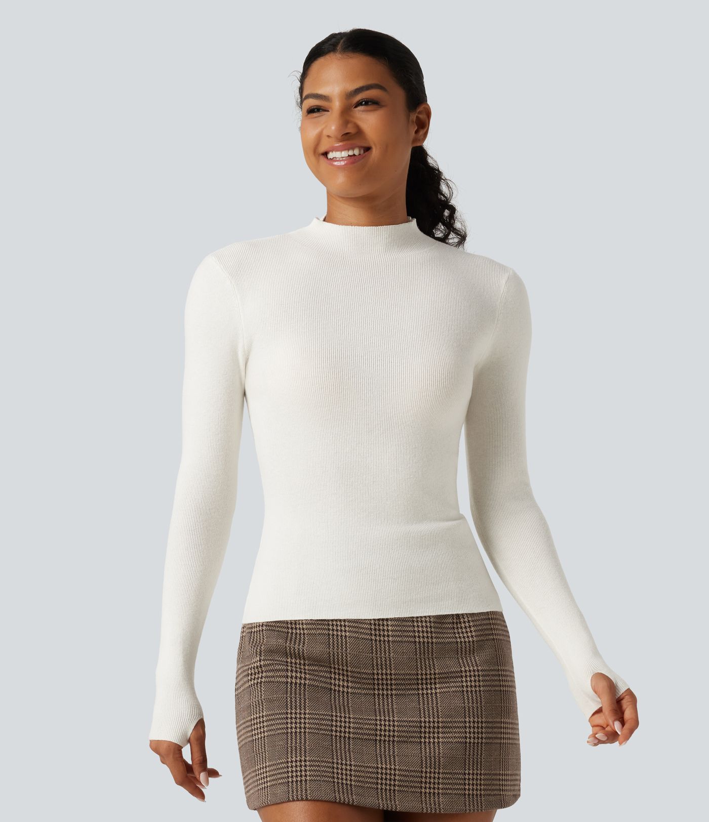 Mock Neck Long Sleeve Thumb Hole Work Wool-Blend Sweater Mock Neck Long Sleeve Thumb Hole Work Wool-Blend Sweater