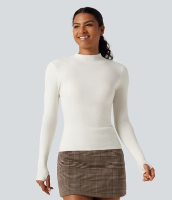 Mock Neck Long Sleeve Thumb Hole Work Wool-Blend Sweater Mock Neck Long Sleeve Thumb Hole Work Wool-Blend Sweater