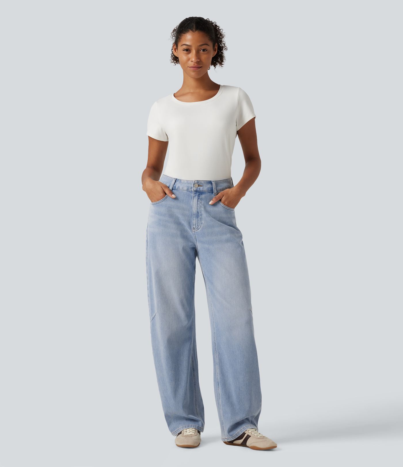 Halara Flex™ High Waisted Barrel Leg Casual Jeans with Pockets Halara Flex™ High Waisted Barrel Leg Casual Jeans with Pockets