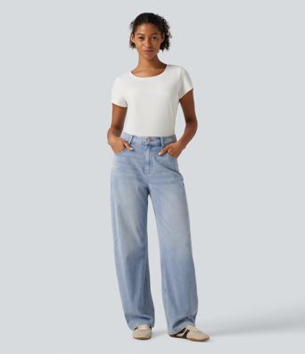 Halara Flex™ High Waisted Barrel Leg Casual Jeans with Pockets Halara Flex™ High Waisted Barrel Leg Casual Jeans with Pockets