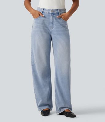 Halara Flex™ High Waisted Barrel Leg Casual Jeans with Pockets Halara Flex™ High Waisted Barrel Leg Casual Jeans with Pockets