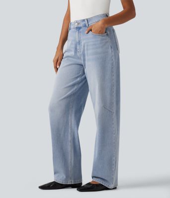 Halara Flex™ High Waisted Barrel Leg Casual Jeans with Pockets Halara Flex™ High Waisted Barrel Leg Casual Jeans with Pockets
