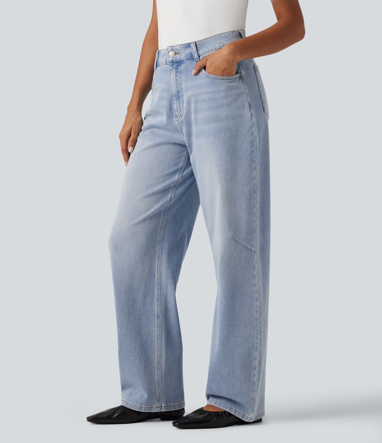 Halara Flex™ High Waisted Barrel Leg Casual Jeans with Pockets Halara Flex™ High Waisted Barrel Leg Casual Jeans with Pockets