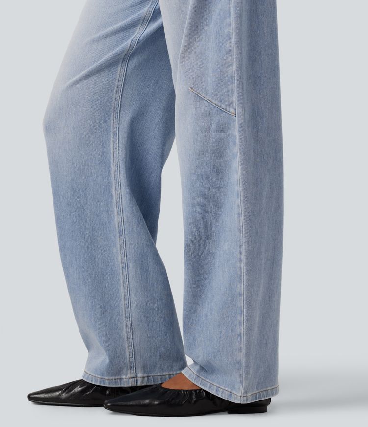 Halara Flex™ High Waisted Barrel Leg Casual Jeans with Pockets Halara Flex™ High Waisted Barrel Leg Casual Jeans with Pockets