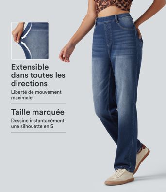 Jean droit Halara Flex™ coupe Curvy taille haute délavé avec poches Jean droit Halara Flex™ coupe Curvy taille haute délavé avec poches