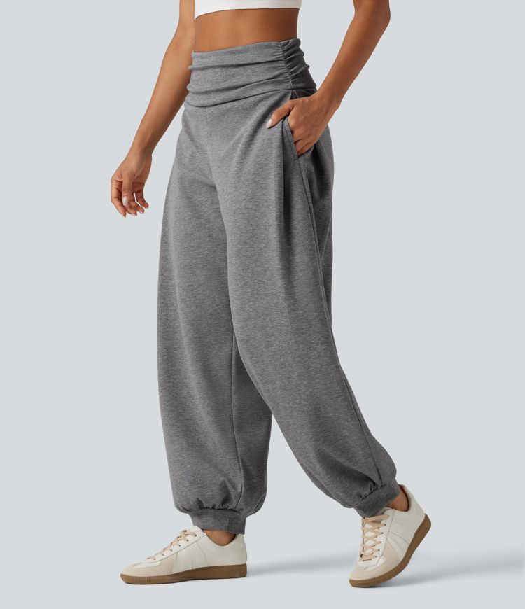 HIgh Waisted Ruched Balloon Casual Joggers with Pockets
