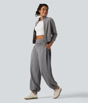 HIgh Waisted Ruched Balloon Casual Joggers with Pockets